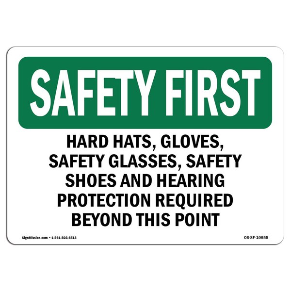 Signmission OSHA Sign, Hard Hats Glasses Steel Toe Boots, 10in X 7in Rigid Plastic, 10" W, 7" H, Landscape OS-SF-P-710-L-10655 - main